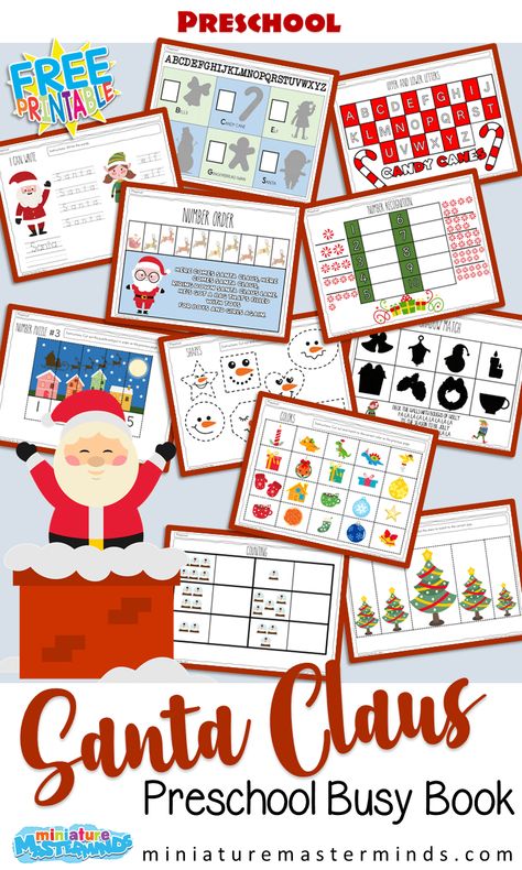 Preschool Santa Busy Book – Miniature Masterminds Christmas Themed Activities, Lilly Grace, Christmas Maze, Christmas Activity Book, Free Preschool Printables, Christmas Worksheets, Christmas Kindergarten, Themed Activities, Christmas Activities For Kids