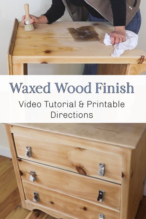 How to do a wood wax finish on raw wood or sanded wood furniture. Make a trendy DIY natural wood finish with these steps for easy update to old furniture. Bleach Furniture, Pine Furniture Makeover, Wood Wax Finish, Wood Dressers Makeover, Natural Wood Dresser, Strip Wood, Pine Wood Furniture, Raw Wood Furniture, Chest Makeover