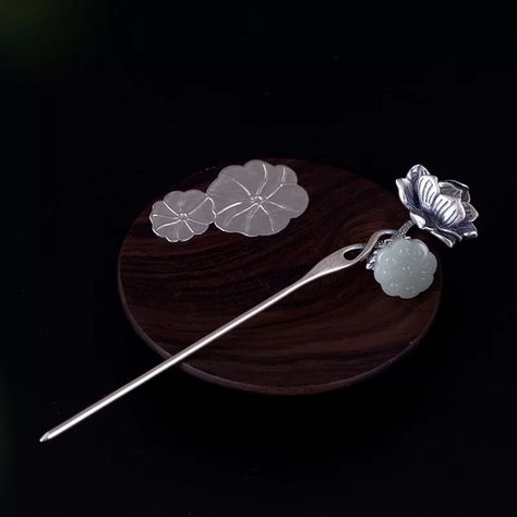 Silver Hair Pins, Ebony Hair, Jade Flower, Hair Holder, Lotus Seed, Beaded Hair Pins, Silver Hair Pin, Pink Tassel, Hair Stick