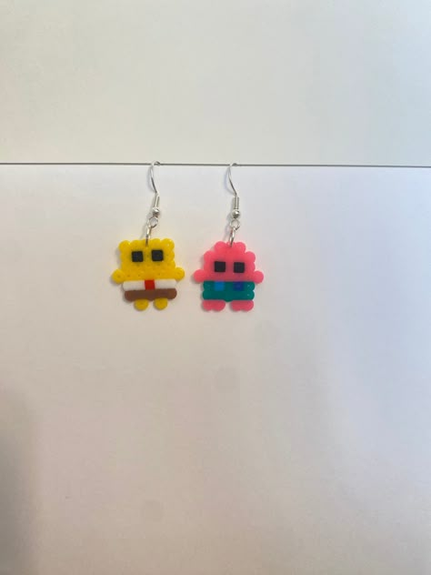 Mini Perler Bead Dangle Earrings. Made to order. The hook is 925 sterling silver. Please let me know if you have any questions, comments, or concerns. Peeler Bead Small Ideas, Standing Perler Bead Patterns, Melt Bead Earrings, Cute Hama Beads Patterns, Hammer Beads Ideas Cute, Cute Mini Perler Bead Ideas, Cute Tiny Perler Bead Patterns, Melting Beads Patterns Easy, Peeler Bead Earring Ideas