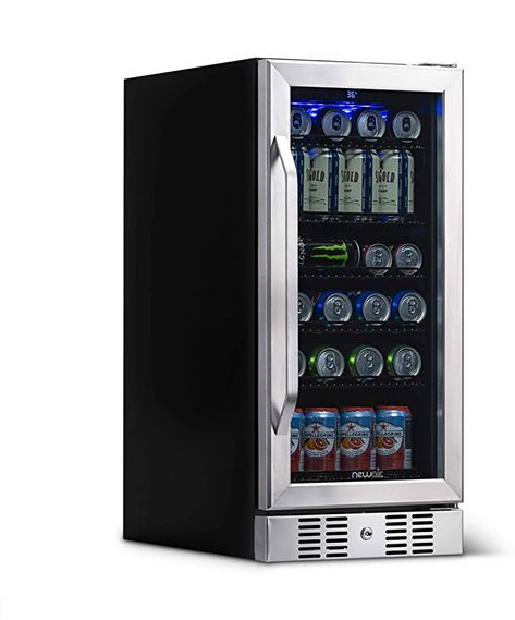 Amazon.com: NewAir Beverage Refrigerator Cooler with 96 Can Capacity - Mini Bar Beer Fridge with Reversible Hinge Glass Door - Cools to 34F - ABR-960 - Stainless Steel: Appliances Built In Beverage Cooler, Small Mini Fridge, Smart Interior Design, Refrigerator Cooler, Beverage Coolers, Stainless Steel Fridge, Beverage Fridge, Beer Fridge, Interior Led Lights