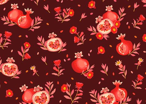 Pomegranate pattern :: Behance Flowers Botanical Illustration, Art Fair Display, Pomegranate Pattern, Pomegranate Print, Pomegranate Design, Handmade Stamps, Red Pomegranate, Fruit Illustration, Textile Pattern Design