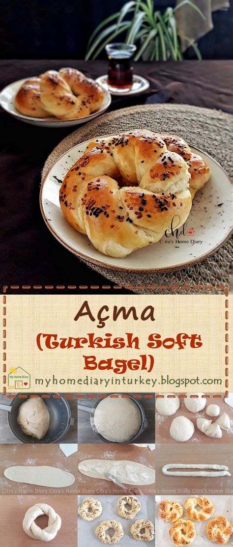 Turkish Bagels Recipe Homemade, Onion Bagels Recipe Homemade, Stuffed Bagels Recipe, Bialys Recipe, Bagels Recipe Homemade, Turkish Bread Recipe, Turkish Bagel, Simit Recipe, Bagel Recipe Easy