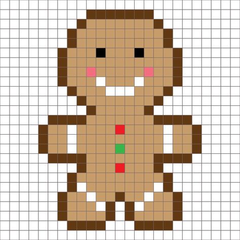 The gingerbread man has been baking for the past couple days and now he is ready to join the Crochet Christmas Character Afghan! He is square number 6 of 9 Christmas themed C2C crochet squares and when they are all finished, I will stitch them together into one large afghan! As I finish each square, I will post the graph and reveal the … Pixel Art Noel, Crochet Gingerbread Man, Crochet Gingerbread, Christmas Afghan, Christmas Perler Beads, Modele Pixel Art, Pixel Art Templates, Pixel Crochet, C2c Crochet