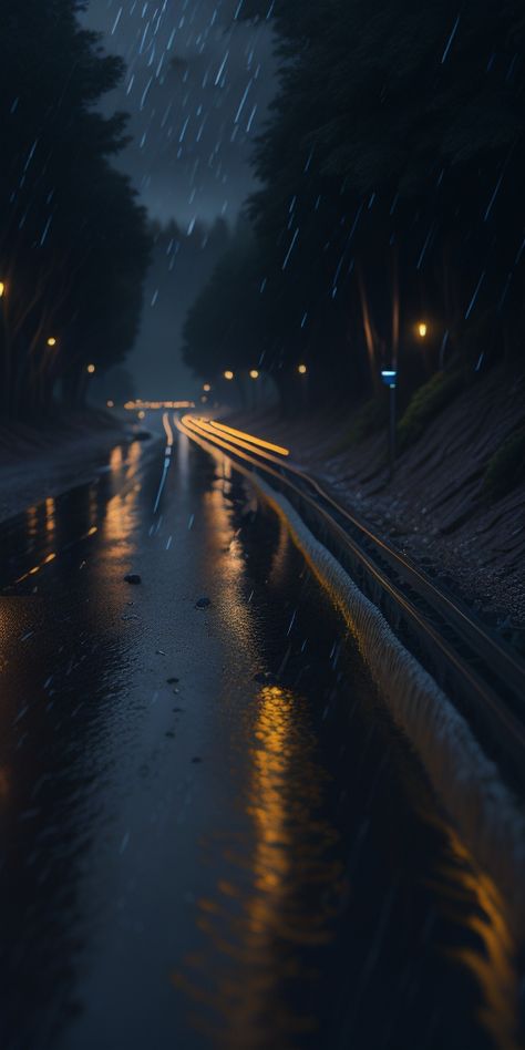 Rainy Night Aesthetic Wallpaper, Rainy Road Aesthetic, Road At Night Aesthetic, Nature Rain Wallpaper, Driving In The Rain Aesthetic, Rainy Night Wallpaper, Dark Rainy Night Aesthetic, Aesthetic Rainy Night, Rainy Wallpaper Aesthetic