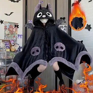 Cartoon Bat, Blanket Cape, Pajama Costume, Winter Poncho, Girls Flannel, Cape Designs, Cozy Wrap, Cute Bat, Wearable Blanket