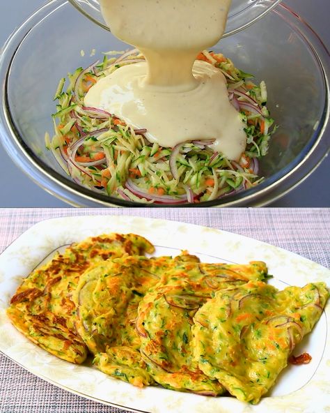 Zucchini and Carrot Cheddar Omelet - Greenku Recipes Onion Breakfast, Carrot Zucchini, Zucchini Carrot, Vegetable Pancakes, Omelets Recipe, Potato Fritters, Potato Patties, Breakfast Skillet, Stanley Tucci