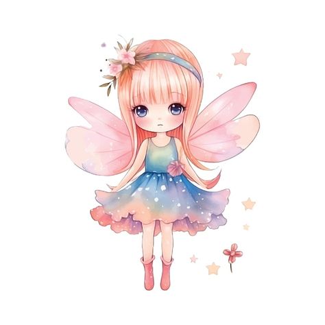 Cute fairy watercolor paint | Premium Vector #Freepik #vector #pixie #cute-fairy #fairy #kawaii Fairy Watercolor, Fairy Kawaii, Elf Wings, Wall Decor Decals, Wall Stickers Bedroom, Cute Fairy, Entryway Living Room, Stickers Wall, Beautiful Fairies