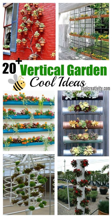 20 + Cool Vertical Garden Ideas Kebun Herbal, Diy Garden Landscaping, Taman Diy, Vertical Vegetable Gardens, Gutter Garden, Vertical Garden Ideas, Landscape Gardening, Herbs Garden, Vertical Vegetable Garden