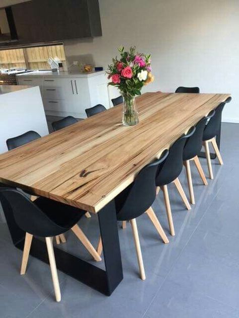 Reka Bentuk Dapur, Unique Dining Tables, Dining Room Table Decor, Contemporary Dining Room, Farmhouse Dining Room, Dining Table Design, Best Dining, Farmhouse Dining, Wooden Table