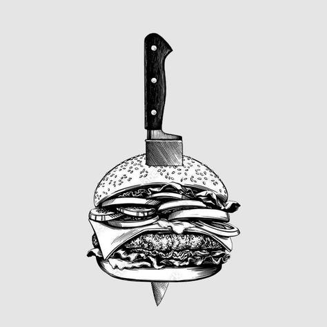 #art #sketch #tattoo #burger #knife Hamburger Tattoo, Burger Sketch, Burger Tattoo, Burger Drawing, Sketch Tattoo, Brno, Tatting, Sketch, Bar