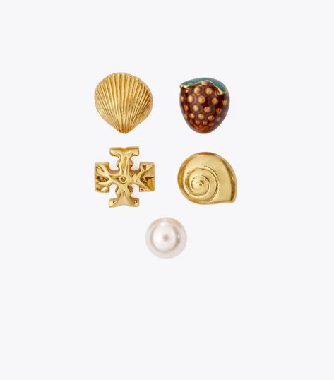 Charm Stud Earring Set : Women's Designer Earrings | Tory Burch Nautilus Shell, Stud Earrings Set, Nautilus, Pierced Ears, Stud Earring, Designer Jewelry, Charm Earrings, Designer Earrings, Earrings Set