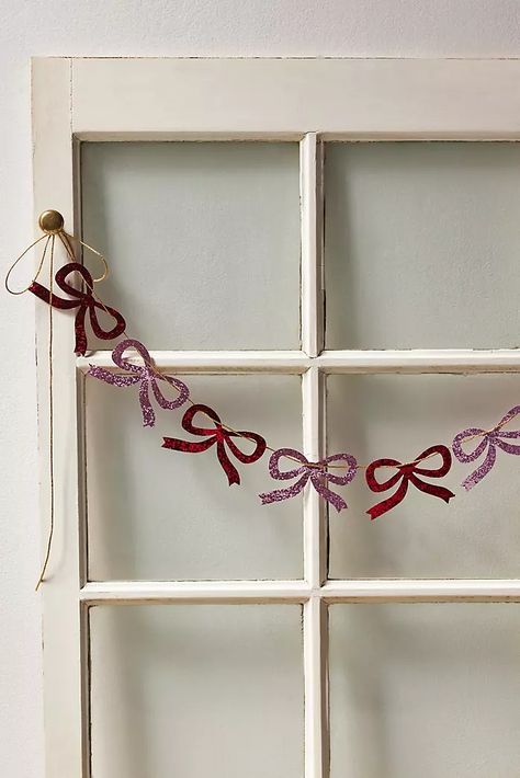 The Gift Shop | Unique Gifts + Holiday Gift Ideas | Free People Red Gingham Christmas Decor, Bow Christmas Decor, Pink And Red Christmas, Bow Garland, Red Christmas Decor, Paper Christmas Decorations, Ribbon Garland, Valentines Decor, Fabric Garland