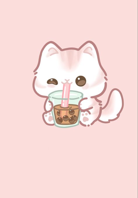 Cat BubbleTea cute cat background kawaii drawingart Boba Cat Drawing, Boba Art Drawing, Bubble Tea Aesthetic Drawing, Cute Cat Background, Background Kawaii, Cat Boba, Jacket Embroidery, Cat Background, Striped Cat