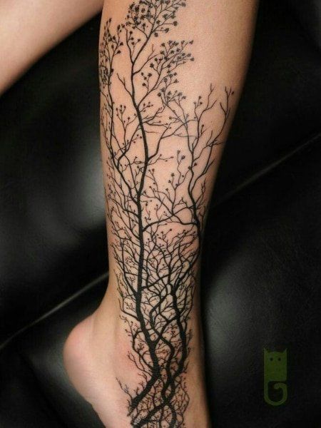 40 Coolest Leg Tattoos for Women in 2022 - The Trend Spotter Tree Leg Tattoo, Tattoo Trees, Tattoo Calf, Tattoo Tree, Full Leg Tattoos, Tattoo Schrift, Girls With Sleeve Tattoos, Tattoo Leg, Leg Tattoos Women