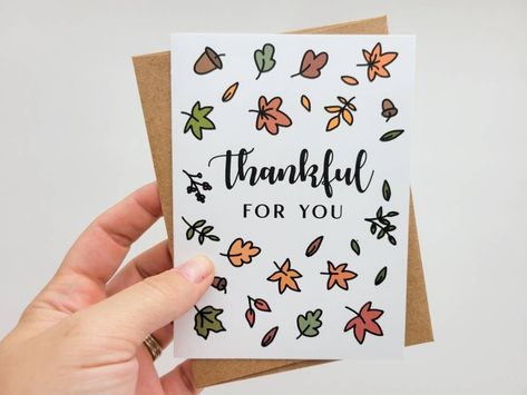 Thankful For You Thanksgiving Card - Fall Themed Thank You Greeting Card - Autumn Leaves Thank You Card by ASpaperDesigns on Etsy Fall Thank You Cards Diy, Thanksgiving Cards For Kids Homemade, Thankful For You Card, Simple Thanksgiving Cards, Thank You Diy Cards Handmade, Thanksgiving Thank You Cards, Thanksgiving Homemade Cards Easy, Happy Thanksgiving Cards Handmade, Fall Cards Handmade Simple