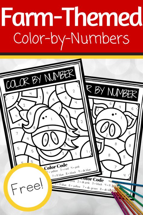 Preschoolers will practice number recognition while strengthening fine motor skills with this set of farm color by numbers preschool worksheets. Numbers Preschool Worksheets, Preschool Farm Crafts, Farm Unit Study, Farm Math, Farm Facts, Farm Lessons, Summer Camp Themes, Preschool Number Worksheets, Farm Theme Preschool