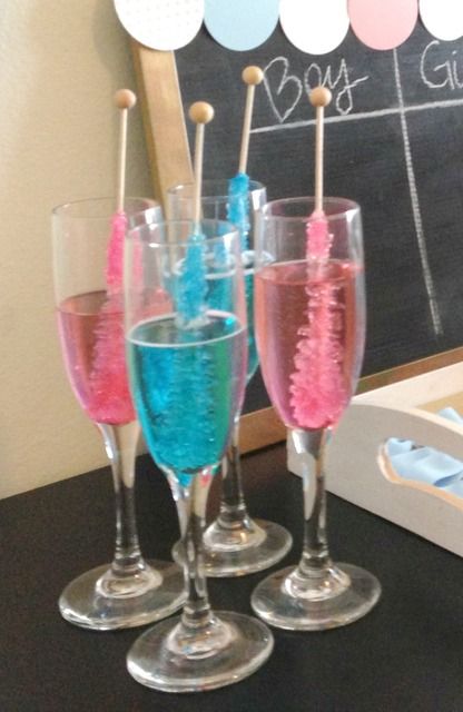 This was the rock candy thing I was talking about. Sprite and rock candy! Looks cute! Gender Reveal Chocolate Fountain, Gender Reveal Party Food, Gender Reveal Party Ideas, Reveal Party Ideas, Baby Reveal Party, Gender Party, Baby Gender Reveal Party, Festa Party, Shower Bebe