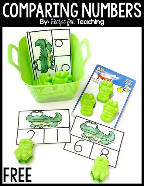 Adorable Greater Than and Less Than Alligator Math Activity for Kindergarten or Early First Grade. Sorting Kindergarten, Kinder Math Centers, Florida Animals, Activity For Kindergarten, Greater Than Less Than, Math Station, Math Mats, Comparing Numbers, Math Centers Kindergarten