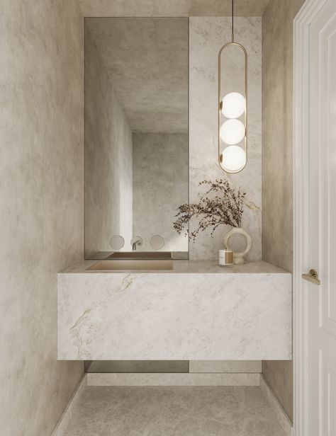 Chic sustainable surfaces by Neolith - Issue 15 Feature - The Local Project - The Local Project Luxury Powder Room, Mirror And Sconces, Stone Architecture, The Local Project, Minimalism Interior, Eco Friendly House, Sustainable Architecture, Modern Bathroom Design, Residential Design