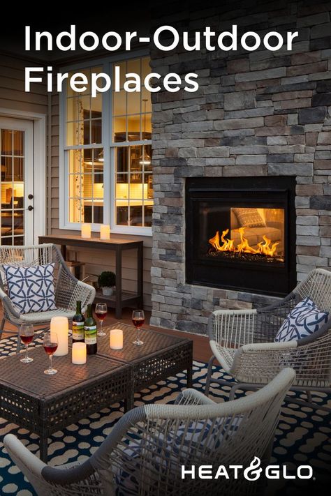 Double sided fireplace on patio Indoor Outdoor Electric Fireplace, Pass Through Fireplace Outdoor, Double Sided Gas Fireplace Indoor Outdoor, 2 Sided Fireplace Indoor Outdoor, Double Sided Fireplace On Deck, Four Sided Fireplace Ideas, Double Sided Fireplace Inside And Outside, Double Fireplace Indoor Outdoor, Inside Outside Fireplace Ideas