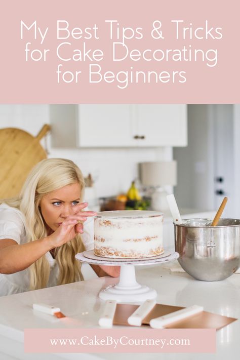 Cake Decorating Wedding Simple, Simple Beginner Cake Decorating, Wilton Cake Tips, Beginners Cake Decorating Ideas, Simple Diy Cake Decorating Ideas, How To Use Cake Decorating Tips, Decorating A Cake For Beginners, How To Make A Tall Cake, How To Frost A Cake For Beginners