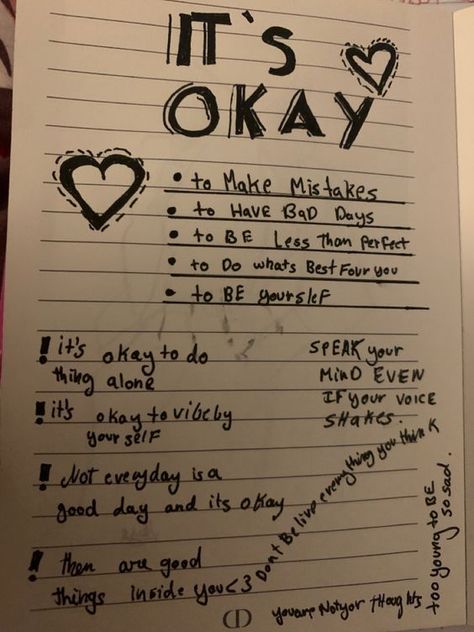 it's okay Journal Inspiration Writing, Bullet Journal Mood Tracker Ideas, Bulletin Journal Ideas, Self Care Bullet Journal, Writing Therapy, Vie Motivation, Creative Life Quotes, Diary Ideas, Journal Writing Prompts