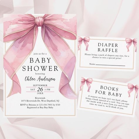 Bow Theme Baby Shower Ideas, Pink Bow Baby Shower Invitation, Bow Baby Shower Invitation, All Pink Baby Shower Ideas, Pink Bows Baby Shower, Baby Shower Pink Theme, Pink Bows Baby Shower Theme, Baby Shower Flyer Invitation