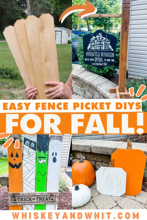 Diy Fall Pallet Projects, Wooden Fence Pickets Crafts, How To Make A Porch Leaner Sign, Outdoor Wooden Fall Decorations Diy, Fence Fall Decorating Ideas, Porch Boards Signs Diy Fall, Easy Diy Outdoor Fall Decor, Fall Outdoor Wood Decor, Fence Picket Pumpkins