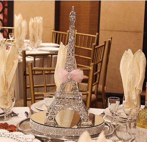 Paris Themed Centerpieces - DIY Cuteness Paris Centerpiece Ideas, Paris Theme Quinceanera, Paris Theme Centerpieces, Paris Quinceanera Theme, Paris Theme Party Decorations, Paris Sweet 16, Eiffel Tower Centerpiece, Paris Themed Birthday Party, Paris Theme Wedding