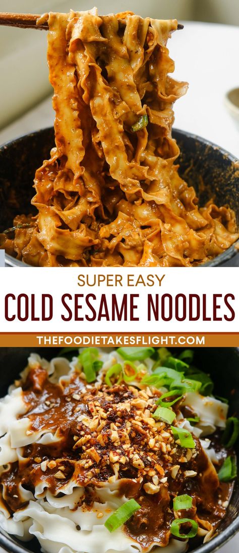 Sesame Soy Noodles, Cold Vegan Dinner, Cold Asian Dishes, Cold Vegan Recipes, Sesame Paste Noodles, Asian Cold Noodles, Cold Sesame Noodles Recipe, Korean Cold Noodles Recipe, Vegan Asian Noodles