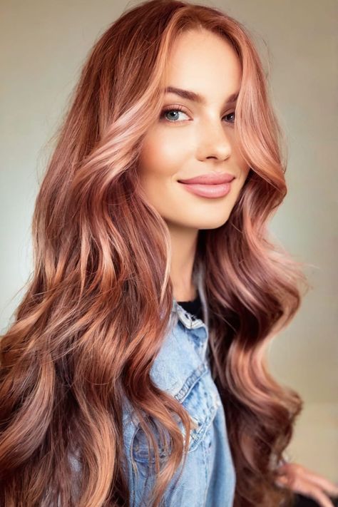 Rose Gold Copper Autumn Hair Color Ideas, Copper Rose Gold Hair, Autumn Hair Color, Redhead Hair Color, Strawberry Red Hair, Copper Hair Color Ideas, Pretty Red Hair, Hairstyles Elegant, Red Blonde Hair