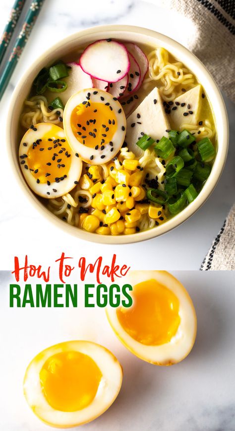 Ramen Bowl With Egg, Noodles With Soft Boiled Egg, Ramen Soft Boiled Egg, Eggs For Ramen Soup, How To Soft Boil An Egg For Ramen, How To Make Soft Boiled Eggs For Ramen, Side Dishes For Ramen, Ramen With Soft Boiled Egg, Perfect Ramen Egg