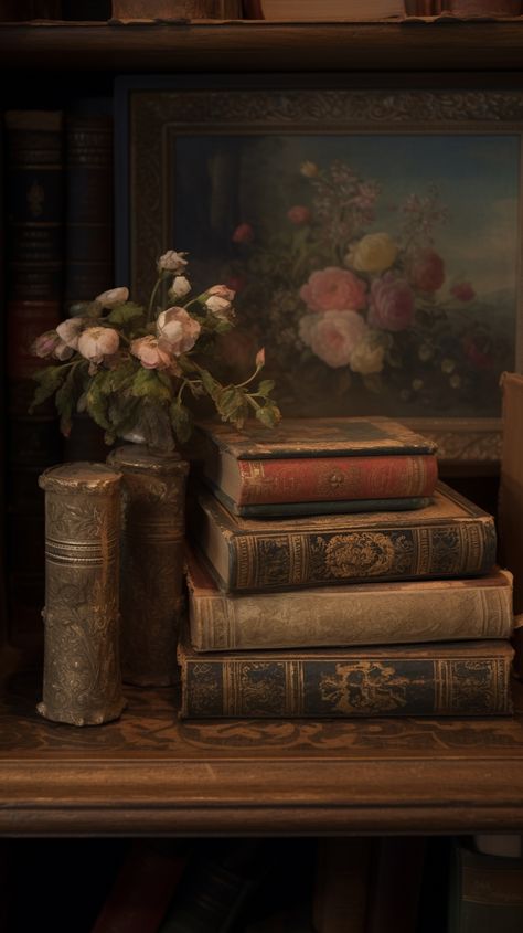 Elevate your iPhone and Android experience with the dignity of this antique book stack wallpaper. 🌹📖 Indulge in the charm of bygone days, perfect for literary enthusiasts and vintage lovers alike Book Stack Wallpaper, Dark Academia Wallpaper Iphone, Detailed Wallpaper, Vintage Lockscreen, Light Acadamia, Fun Beauty Products, Dark Academia Wallpaper, Joker Iphone Wallpaper, Antique Aesthetic