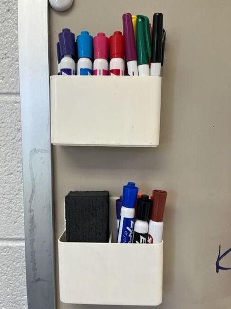 Dry Erase Marker Holder, Work Communication, Whiteboard Organization, Office Refrigerator, Pen Eraser, Locker Ideas, Magnetic Pen, Marker Holder, Expo Marker