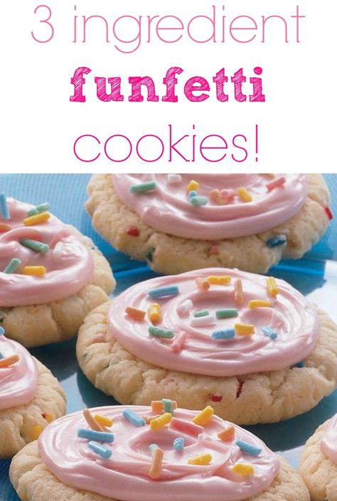 funfetti cookies Pillsbury Cake Mix Cookies, Funfetti Cookies With Frosting, Pillsbury Funfetti Cake Mix Recipes, Funfetti Cookies From Cake Mix Pillsbury, Healthy Oatmeal Chocolate Chip Cookies, Cookies Funfetti, Eggs Bake, Funfetti Cake Mix Cookies, 3 Ingredient Cookies