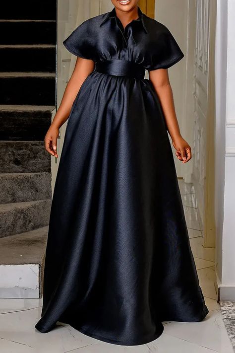 Plus Size Formal Dress Pink Satin Short Sleeve Lapel Maxi Dress With Pocket Plus Size Maxi Dress With Sleeves, Plus Size Sequin Dress, Blue Formal Dresses, Black Dinner Dress, Satin Short Sleeve, Sparkly Dresses, Black Dress Style, Fancy Short Dresses, Plus Size Sequin