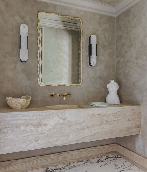 Roman Clay Bathroom, Ryan Saghian, Hidden Hills Home, California Mansion, Cosy Interior, Walnut Floors, Hidden Hills, Colonial Style Homes, Stone Bathroom