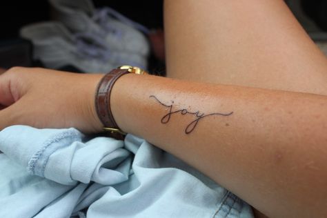 The Joy Of The Lord Is My Strength Tatoo, Joy Cursive Tattoo, Joy Wrist Tattoo, Joy Tattoos For Women, Joy In The Morning Tattoo, Count It All Joy Tattoo, Joy Comes In The Morning Tattoo, Joyful Tattoo, Choose Joy Tattoo