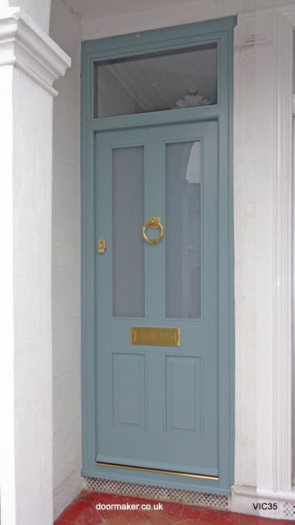 Victorian front doors, Georgian, Regency, Edwardian Doors, London Doors made from Oak and other woods painted or stained Victorian Front Doors Composite, Traditional Glass Front Door, Victorian Door Colours, Front Door Ideas Composite, Oval Room Blue Front Door, Grey Blue Front Door, Georgian Front Door, Edwardian Doors, Cream Colored Houses