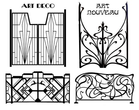 Art Deco Versus Art Nouveau – Decopolis Tulsa Art Nouveau Characteristics, Star Art Nouveau, Art Nouveau Vs Art Deco, Art Deco Vs Art Nouveau, Art Deco Steampunk, Art Nouveau Design Elements, Art Nouveau Elements, Small Town Square, Stained Glass Art Nouveau