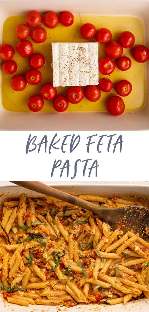 Looking for an easy weeknight dinner? Try this easy baked feta pasta which is Tik Tok famous for very good reason! Feta is baked with cherry tomatoes and plenty of olive oil until caramelized and softened, then mashed into a creamy, rich, perfectly salty sauce. Add fresh basil and pasta, and you have a super easy, gourmet dinner on the table. #dinner #tiktokrecipes Chicken Breast Pasta, Pasta Tiktok, Pasta Substitute, Baked Feta Pasta, Greek Appetizers, Tomato Basil Pasta, Cherry Tomato Pasta, Baked Feta, Gourmet Dinner