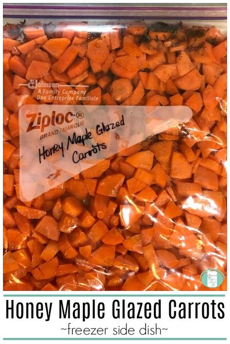 Make Ahead Honey Maple Glazed Carrots freezer side dish #freezermeals101 #freezercooking #freezermeals #sidedish #carrotrecipes #glazedcarrots Make Ahead Carrots Side Dish, Make Ahead Thanksgiving Recipes Freezer, Freezable Vegetable Side Dishes, Freezer Veggie Sides, Freezer Friendly Vegetable Side Dishes, Make Ahead Carrots Thanksgiving, Freezable Side Dishes, Thanksgiving Sides Make Ahead, Freezer Side Dishes