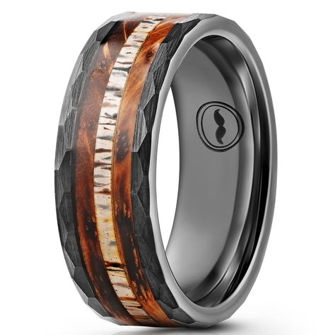 PRICES MAY VARY. INCLUDED IN EVERY PURCHASE: Gentlemen's Bands premium grade wedding bands for men ship in a beautiful, modern walnut display box and include a leather drawstring pouch and silicon activity band DURABLE: Tungsten carbide is 10 times stronger than gold – no tarnishing, scratches, or deformities, ever. Our rings are made to last forever, symbolic of your relationship BEAUTIFUL DESIGN & FUNCTION: The exquisite black tungsten brushed texture highlights the whiskey barrel wood with gu Mens Whiskey Barrel Wedding Bands, Men’s Wedding Rings Wood, Antler Rings For Men, Western Wedding Bands, Leather Drawstring Pouch, Man Rings, Wedding Ring Men, Whiskey Barrel Wedding, Wood Deer