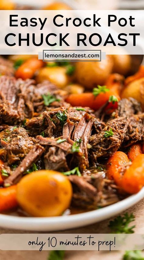 Crockpot Chuck Roast with Vegetables Chuck Roast Crock Pot Recipes, Crock Pot Chuck Roast, Dutch Oven Pot Roast, Crockpot Pot Roast, Oven Pot Roast, Slow Cooker Pot Roast Recipes, Crockpot Roast Recipes, Perfect Pot Roast, Pot Roast Crock Pot Recipes