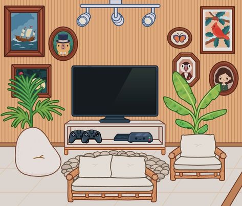 Ideia de decoração de sala de estar/ Toca Life Toca Ideas, Free House Design, Toca Life, Life Words, Home Free, Anime Chibi, Sofia, Chibi, Pasta