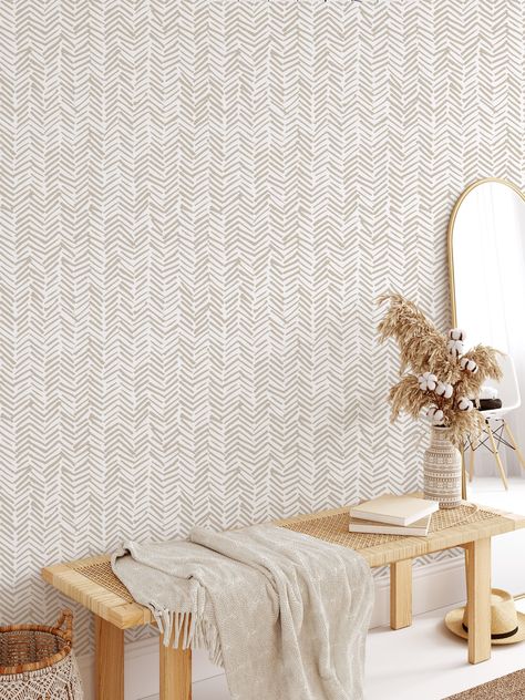 Boho Minimalist Wallpaper, Terracotta Paint, Tapete Gold, Herringbone Wallpaper, Wallpaper Boho, Neutral Wallpaper, Lines Wallpaper, Boho Minimalist, Wallpaper Abstract