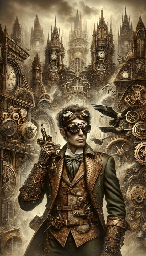 Dans un monde où la mécanique fusionne avec l'imaginaire, un inventeur intrépide explore les merveilles d'une ville steampunk vibrante. Ses découvertes pourraient bien changer le cours de l'histoire. Ville Steampunk, Steampunk Artwork, Steampunk Fantasy, Steampunk Aesthetic, Steampunk Design, Fantasy Art, Art Design, Pins, Quick Saves