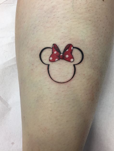 Minnie Mouse Tattoo For Women, Minnie Mouse Small Tattoo, Minnie Mouse Ear Tattoo, Minnie Outline Tattoo, Mini Mouse Tattoo Designs, Mickey And Minnie Tattoos Small, Minnie Tattoo Small, Minnie Tattoo Ideas, Minnie Mouse Bow Tattoo