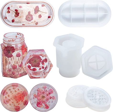 Resin Jars With Lids Ideas, Resin Jars With Lids, Small Resin Crafts, Resin Grinder, Resin Works, Resin Moulds, Diy Resin Mold, Resin Tables, Resin Ornaments